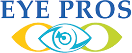 Logo of eye pros featuring an abstract eye design with blue and green colors.